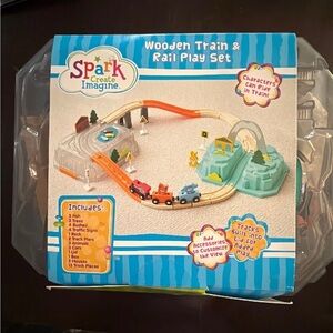 Wooden Train & Rail Play Set - Multicolor